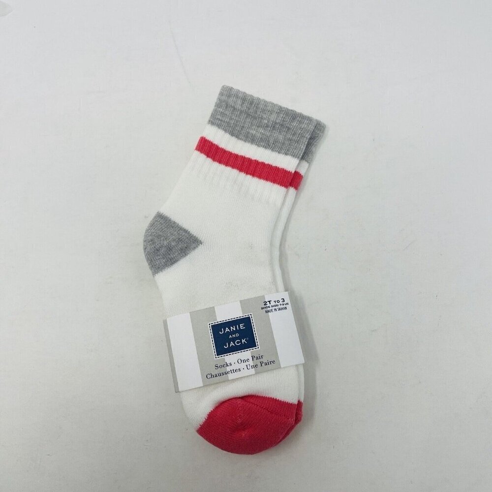 Janie and Jack Toddler Boys Size 2T-3T 7-9C Athletic Striped Crew Socks in White